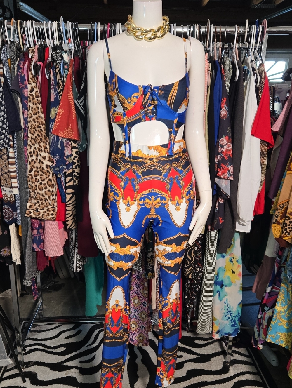 2 PC Set Blue & Gold Top/Pants